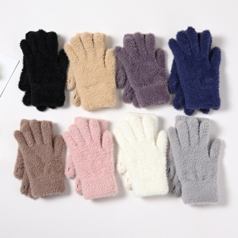Wool Glove Lined - 女性用、冬用、保温性のあるウールニット手袋、裏地はフリース、無地、指先が開いたデザイン、タッチスクリーン対応、屋外サイクリング用、手の保護。