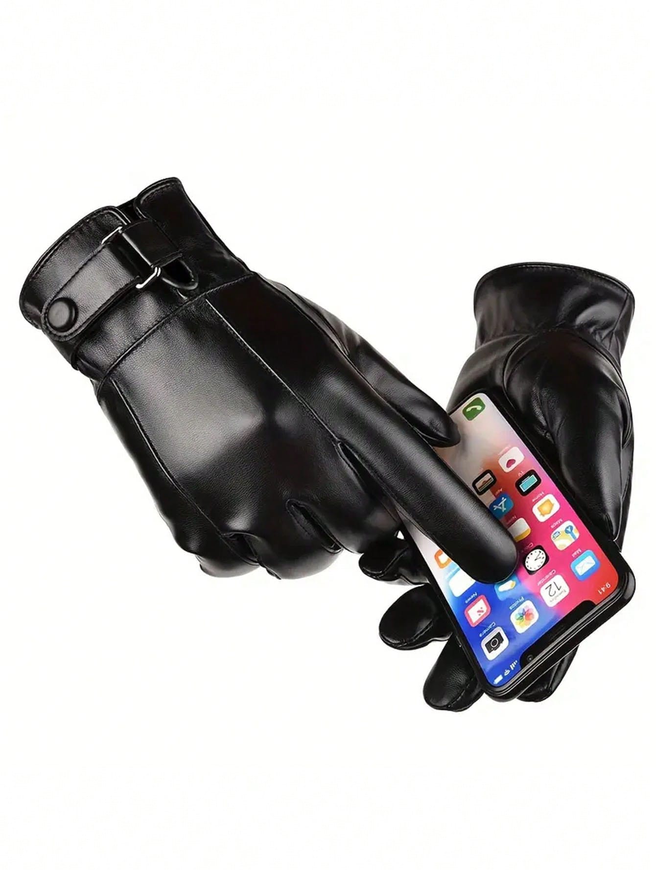 Leather Driving Glove - メンズ用、冬用、暖かい、合成皮革製のライディンググローブ。スキー、運転に適しています。sc2410167104932252