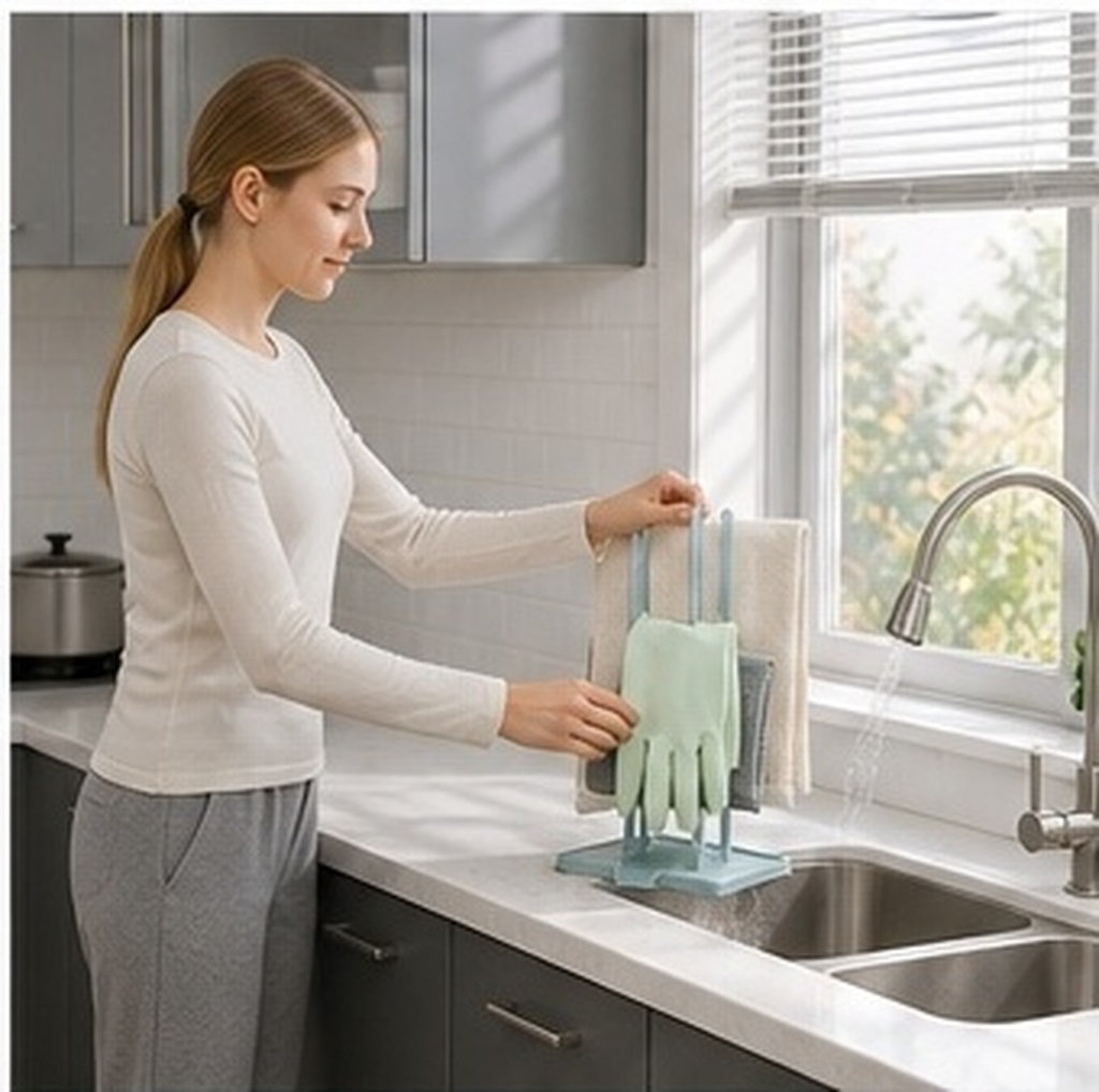 多機能排水ラック、キッチン用、青色のゴム手袋ホルダー、食器拭 - Dish Glove Rubber のレビューと価格