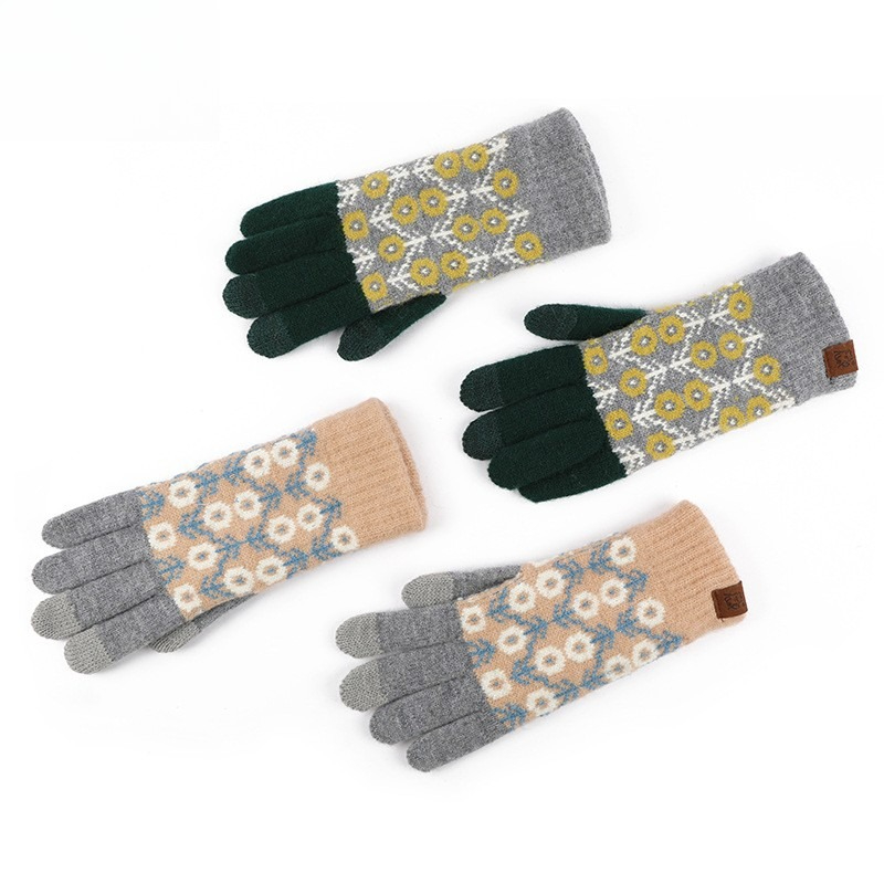 秋冬用 ウール カラーブロック ニット手袋 レトロ ジャカー - Wool Glove Lined のレビューと価格